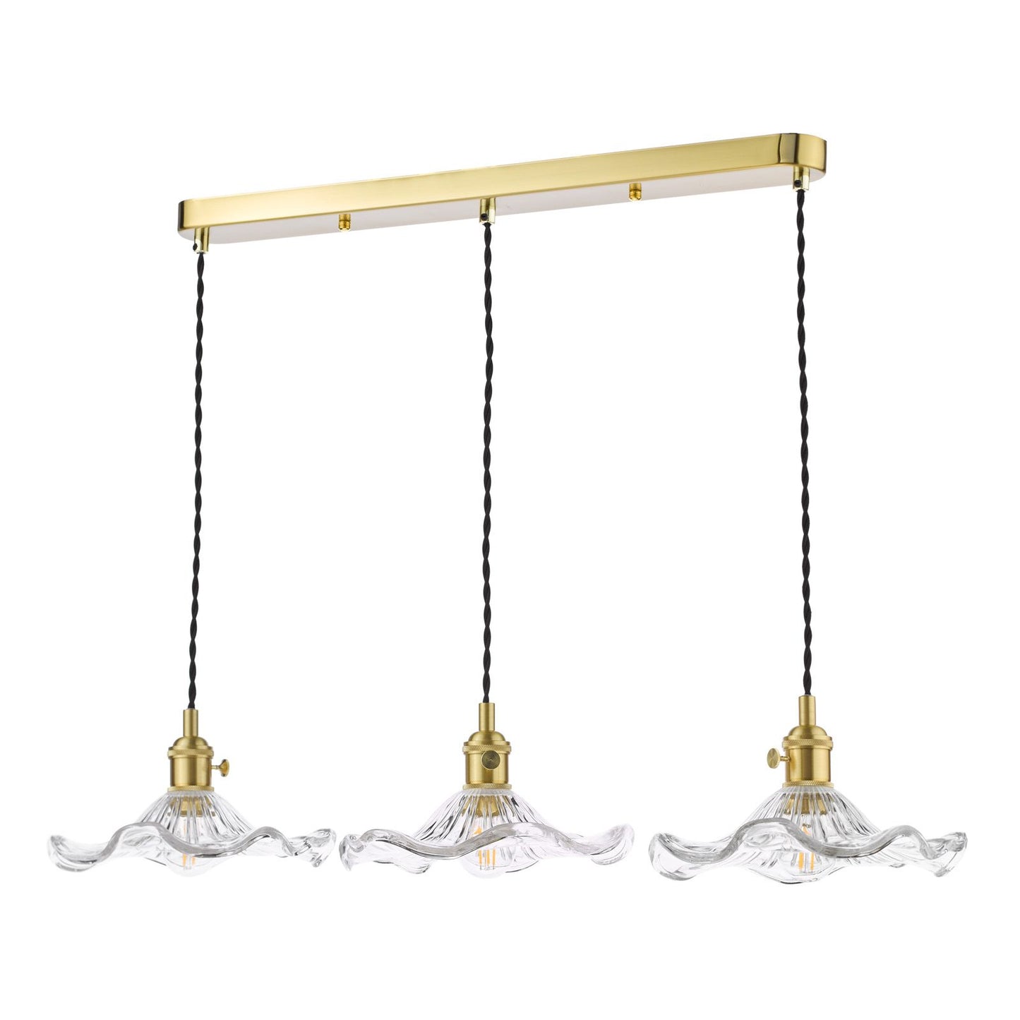 Hadano 3 Light Bar Pendant Natural Brass and Wavy Glass