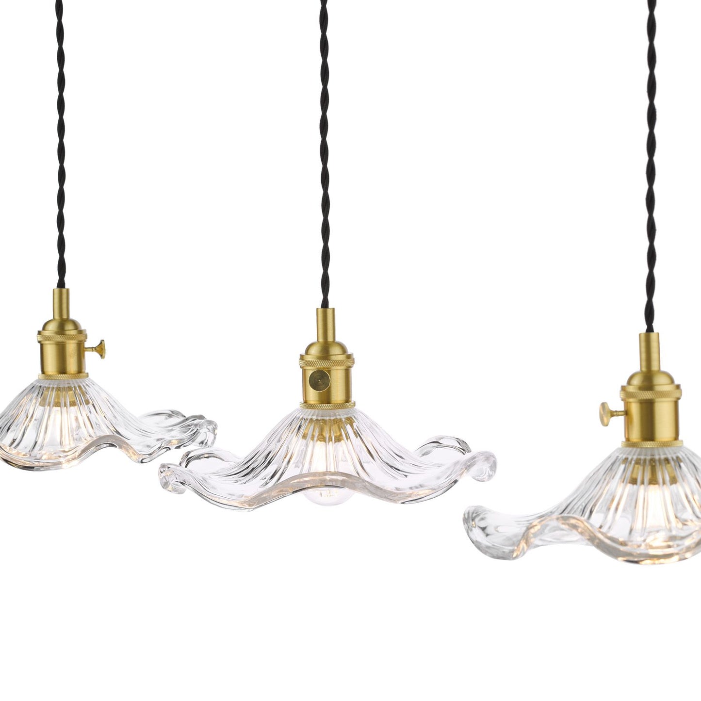 Hadano 3 Light Bar Pendant Natural Brass and Wavy Glass