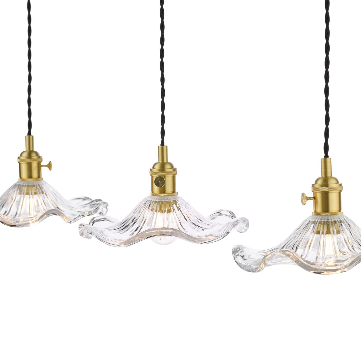 Hadano 3 Light Bar Pendant Natural Brass and Wavy Glass