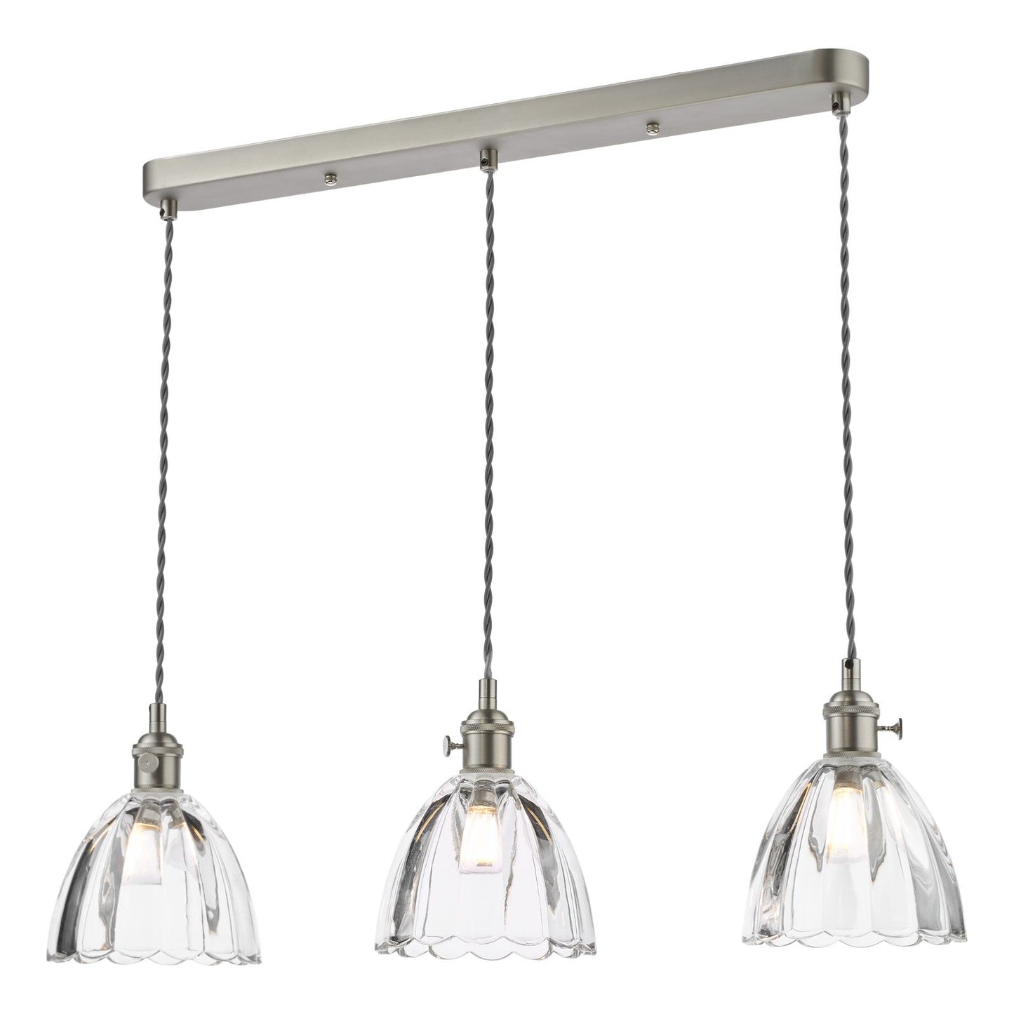 Hadano 3 Light Bar Pendant Antique Chrome and Scalloped Bell Glass