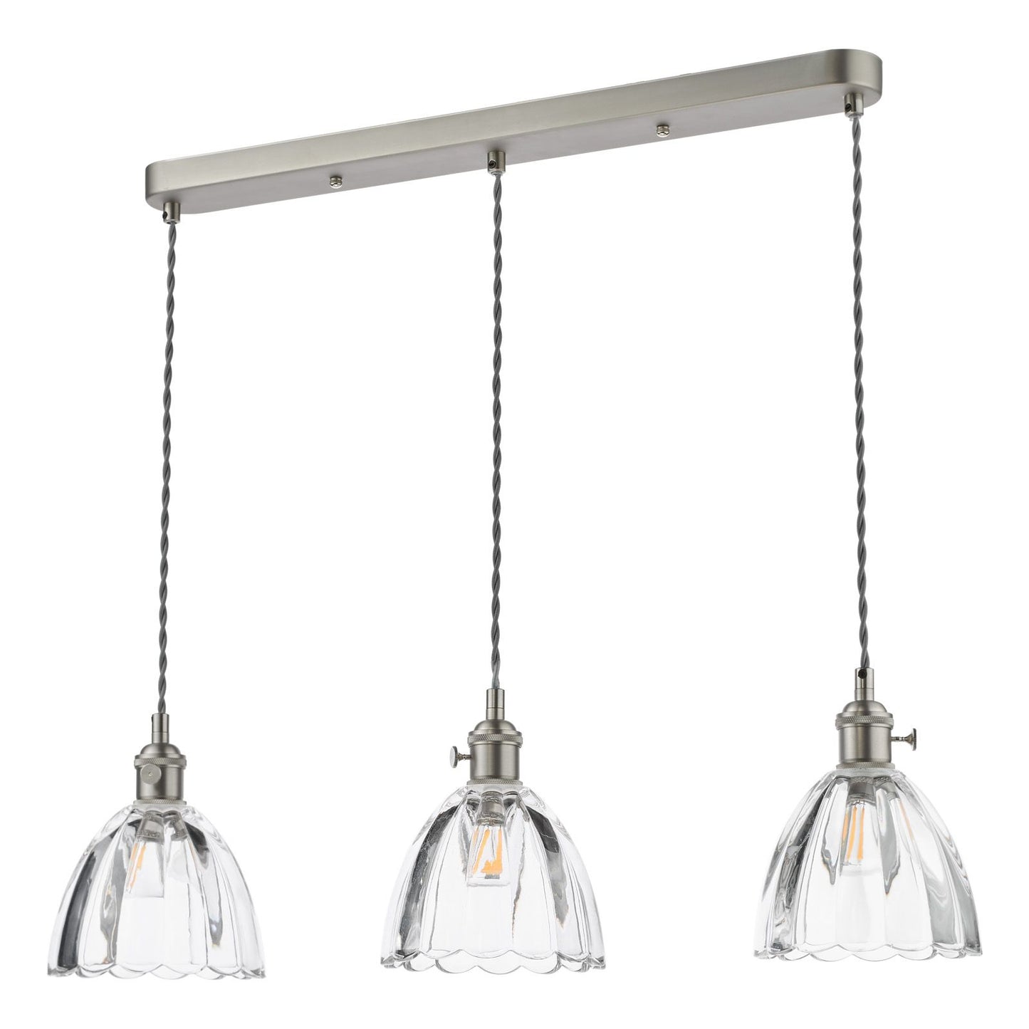 Hadano 3 Light Bar Pendant Antique Chrome and Scalloped Bell Glass