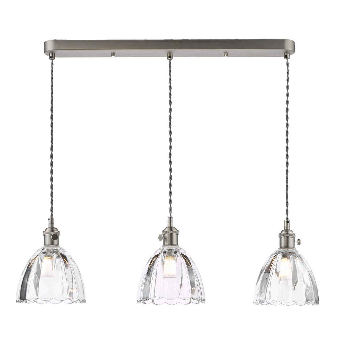 Hadano 3 Light Bar Pendant Antique Chrome and Scalloped Bell Glass