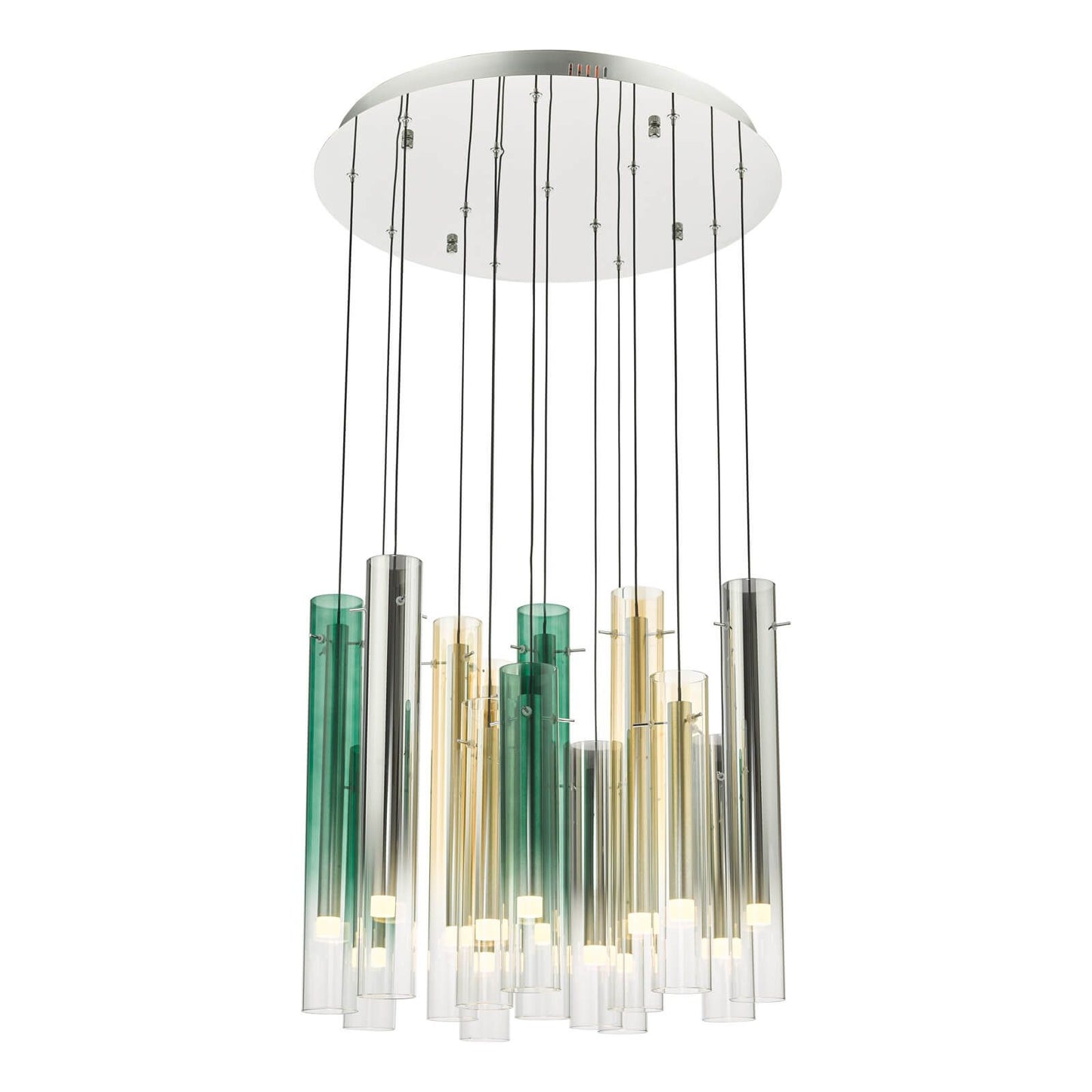 Isadora 14 Light Cluster Pendant Polished Chrome Multi-Coloured Glass LED