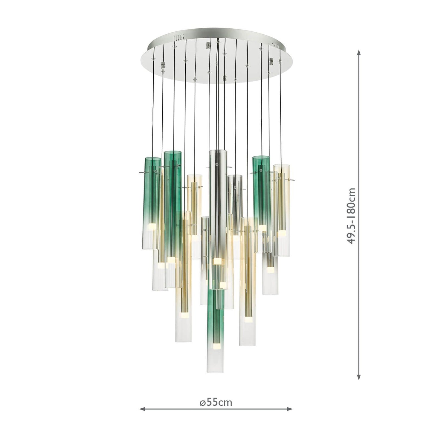 Isadora 14 Light Cluster Pendant Polished Chrome Multi-Coloured Glass LED