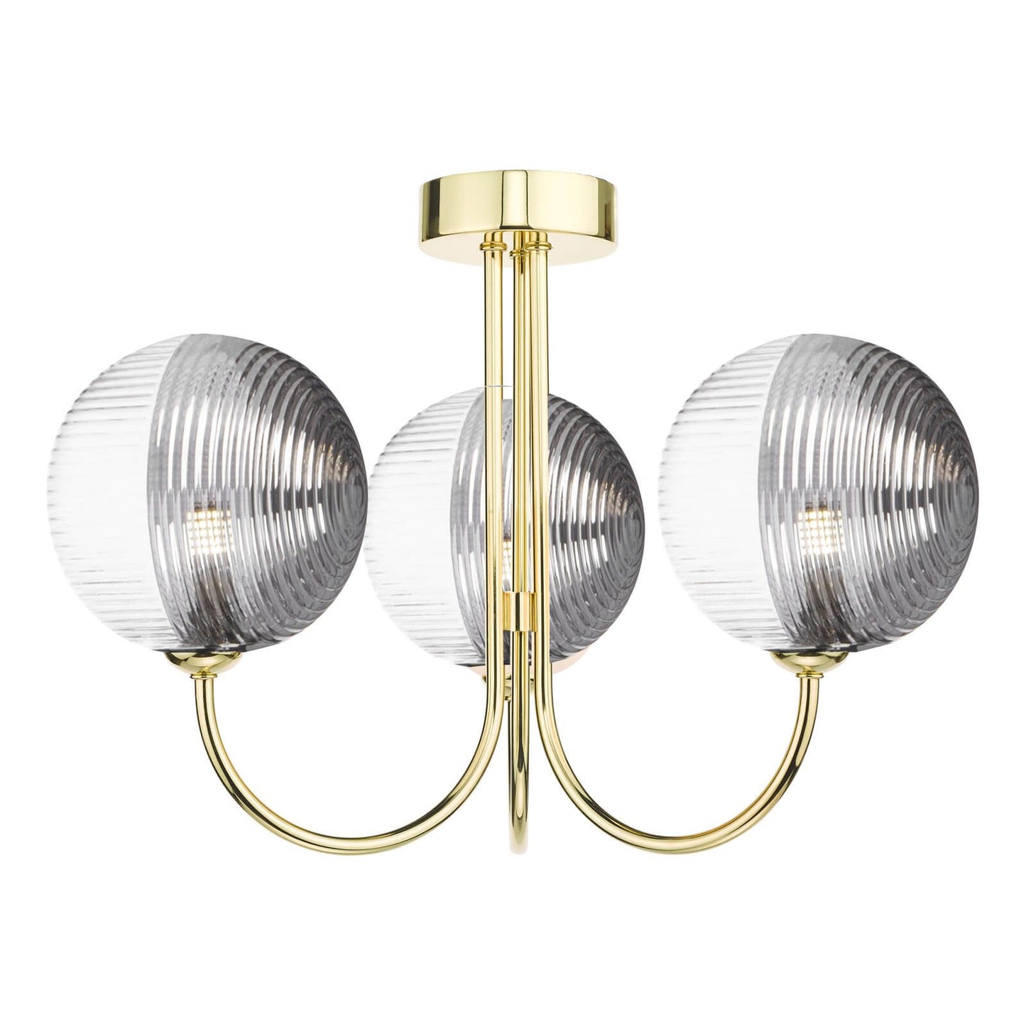 Jared 3 Light Semi-Flush Polished Gold & Smoked/Clear Ribbed Glass