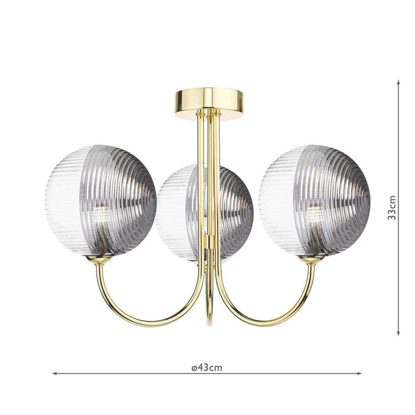 Jared 3 Light Semi-Flush Polished Gold & Smoked/Clear Ribbed Glass