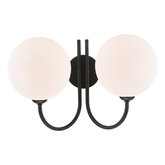 Jared 2 Light Wall Light Matt Black and Large Opal Glass