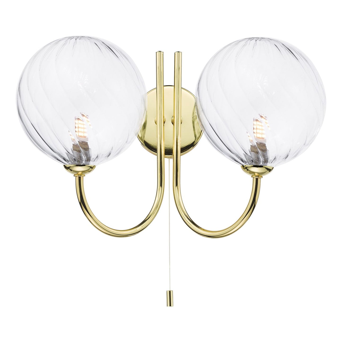 Jared 2 Light Wall Light Polished Gold and Twisted Glass