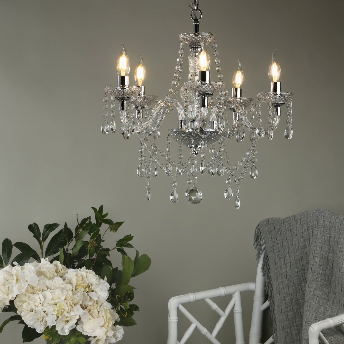 Katie 5 Light Chandelier Polished Chrome Acrylic Glass