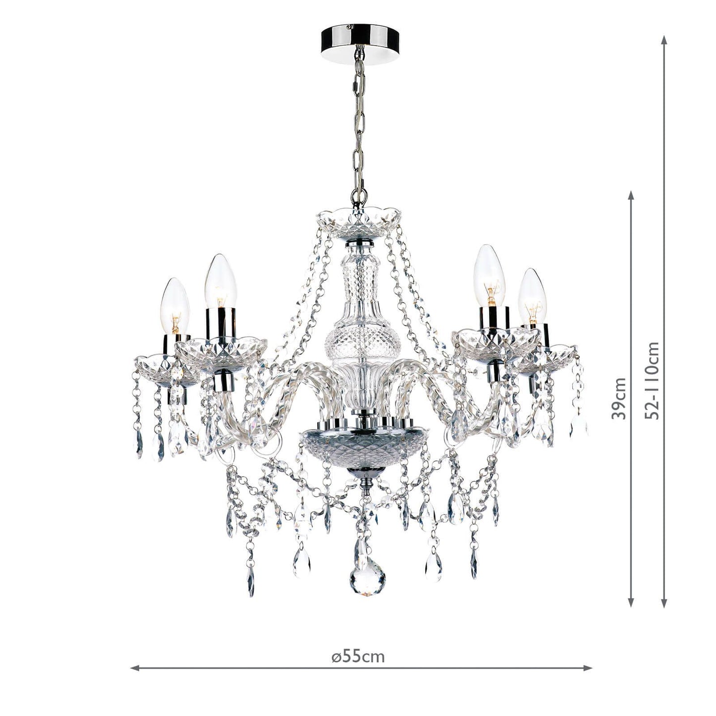 Katie 5 Light Chandelier Polished Chrome Acrylic Glass