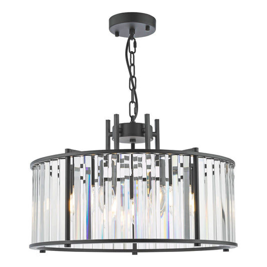 Kiran 5 Light Pendant Satin Black and Crystal