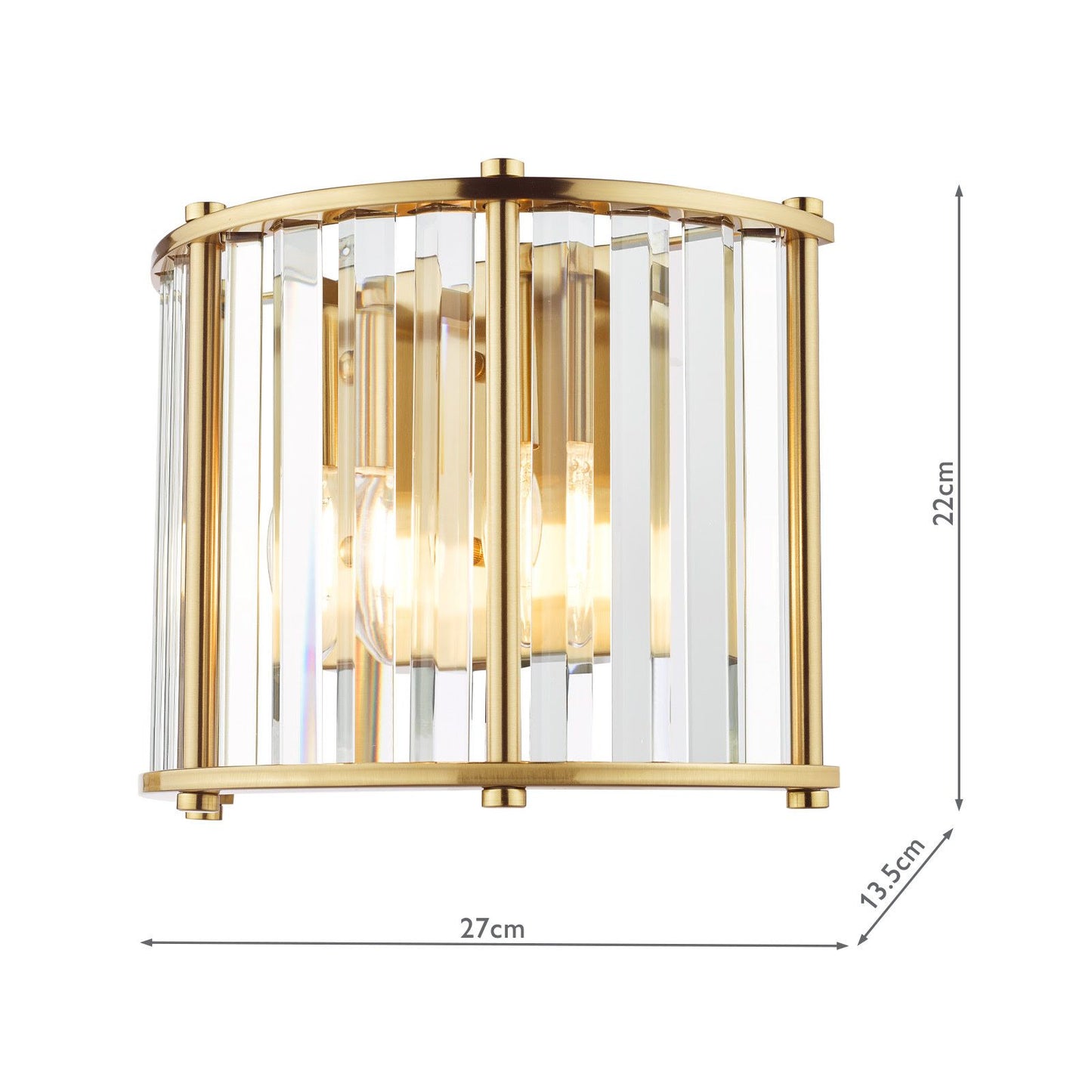 Kiran 2 Light Wall Light Natural Brass and Crystal