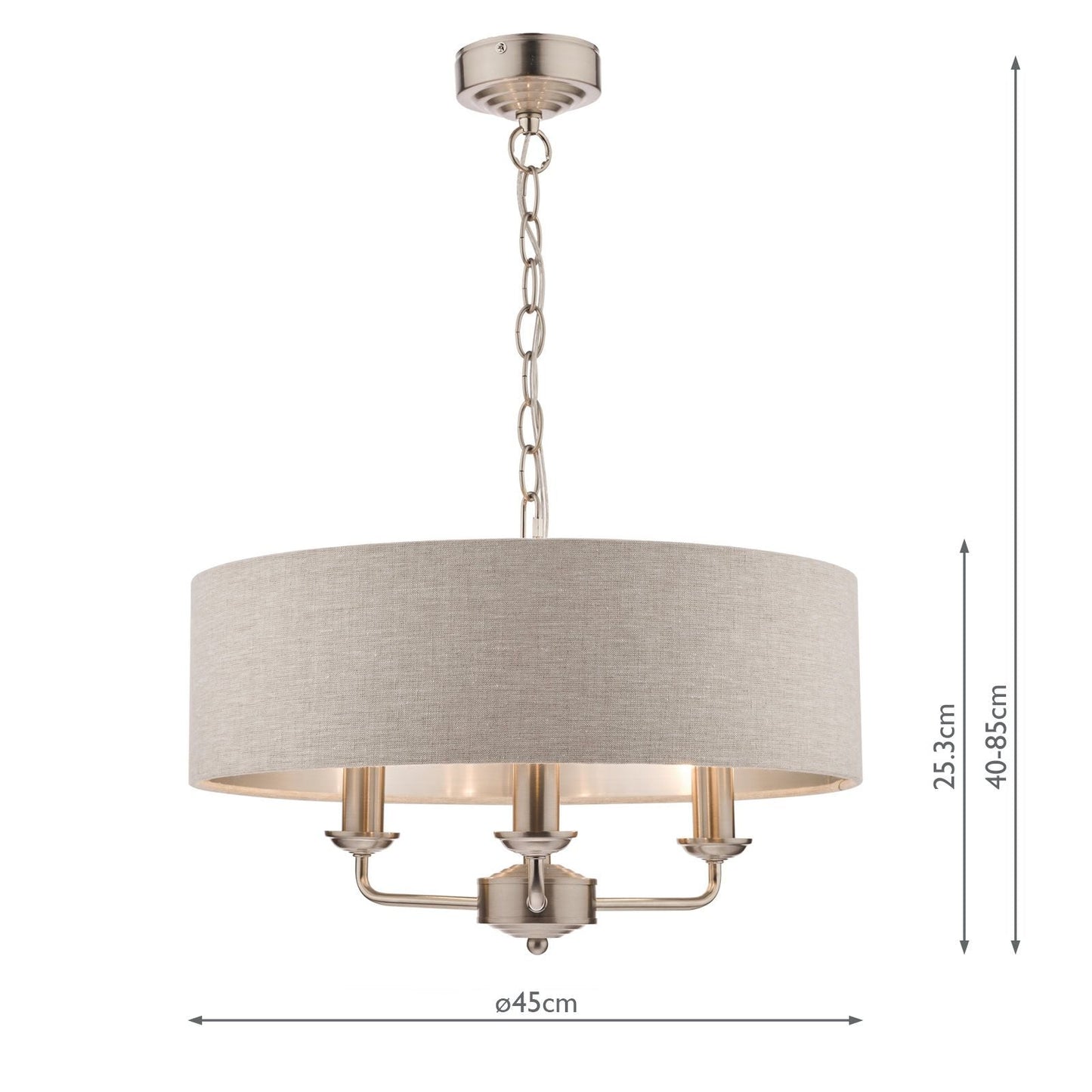 Laura Ashley Sorrento 3 Light Pendant Satin Nickel With Natural Shade