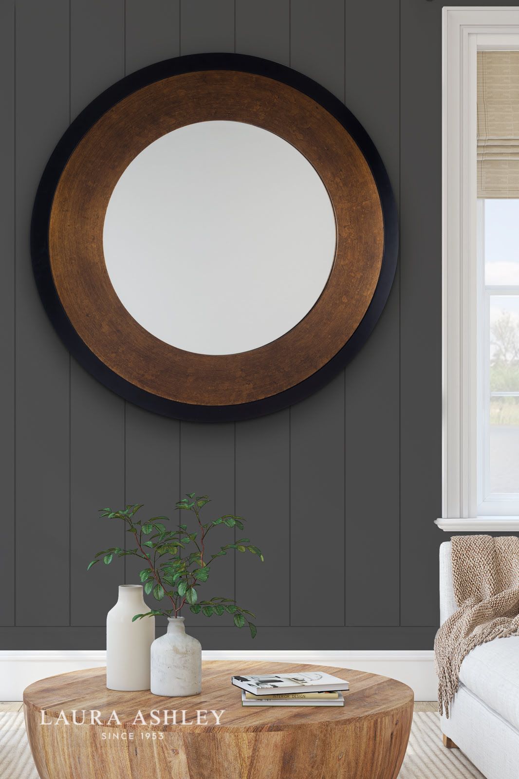 Laura Ashley Cara Large Round Mottled Bronze Mirror 110cm