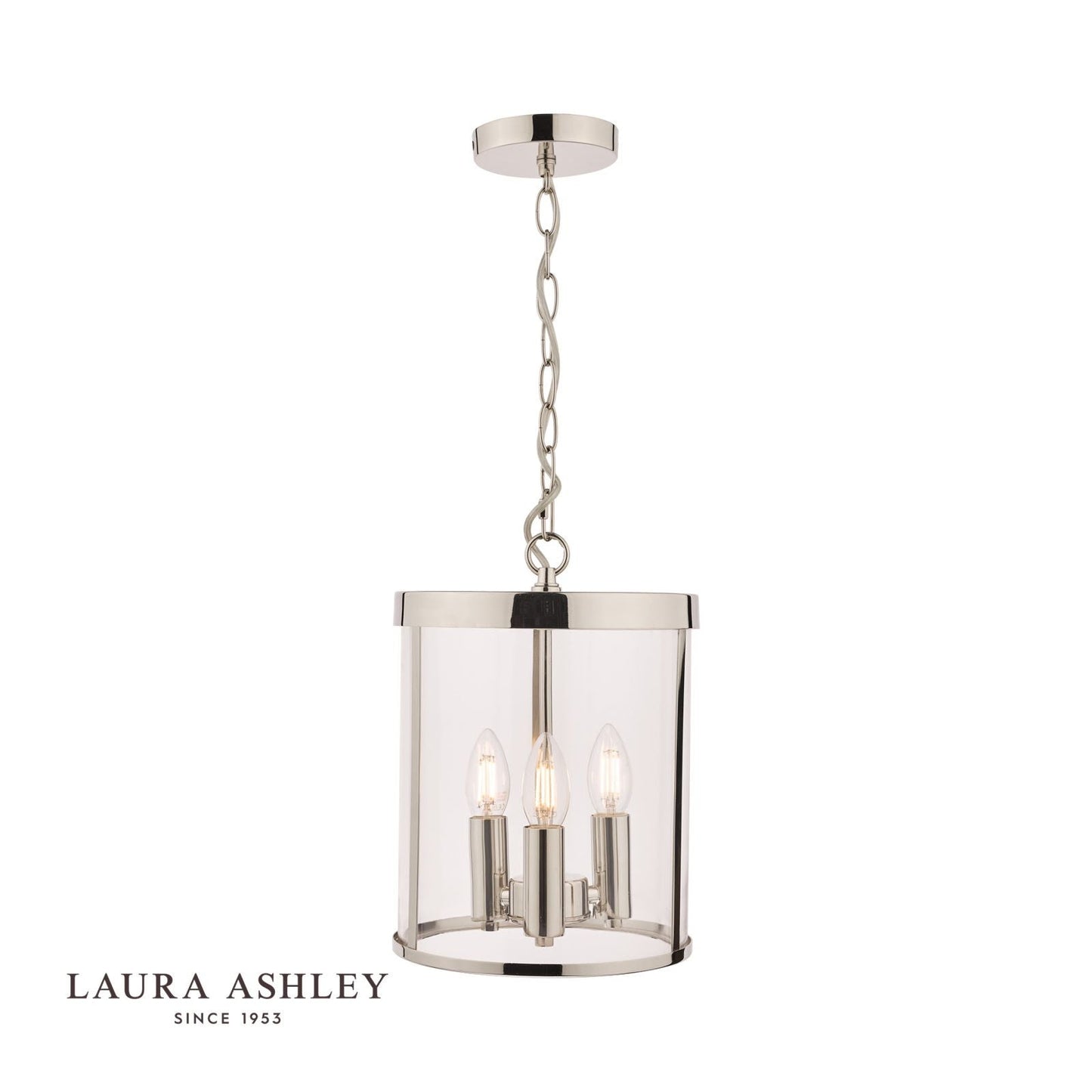 Laura Ashley Selbourne 3lt Lantern Polished Nickel Glass