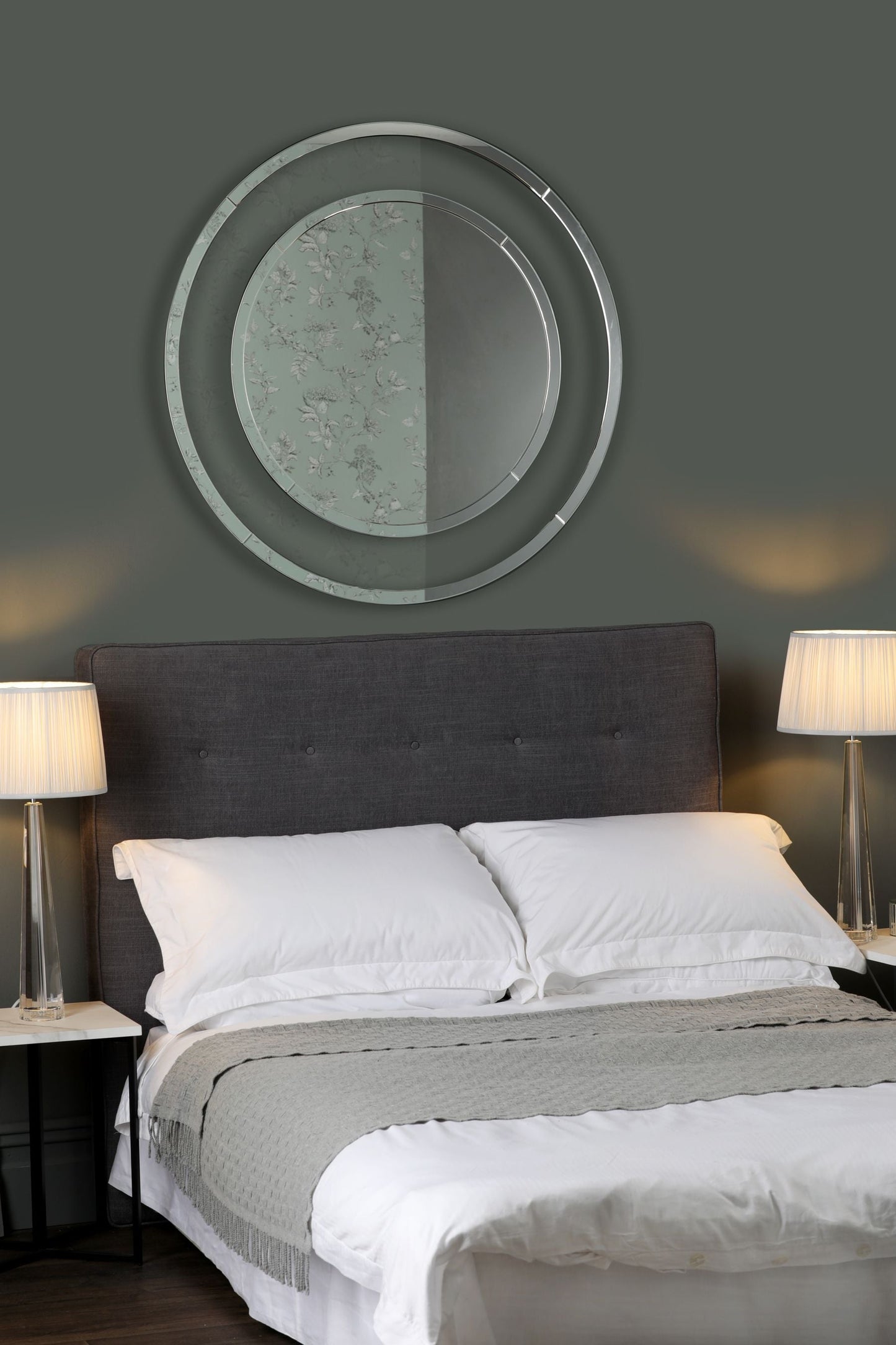 Laura Ashley Evie Large Round Mirror Clear Frame 100cm