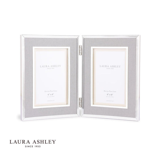 Laura Ashley Harrison Double Photo Frame Pale Charcoal Linen 4x6 Inch