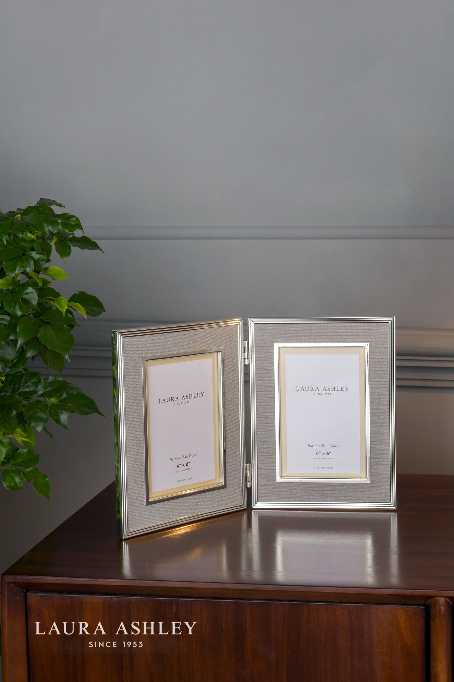 Laura Ashley Harrison Double Photo Frame Pale Charcoal Linen 4x6 Inch