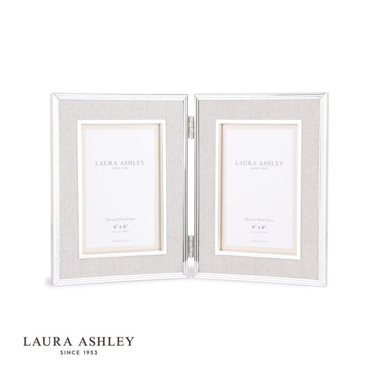 Laura Ashley Harrison Double Photo Frame Polished Silver Linen 4x6 Inch