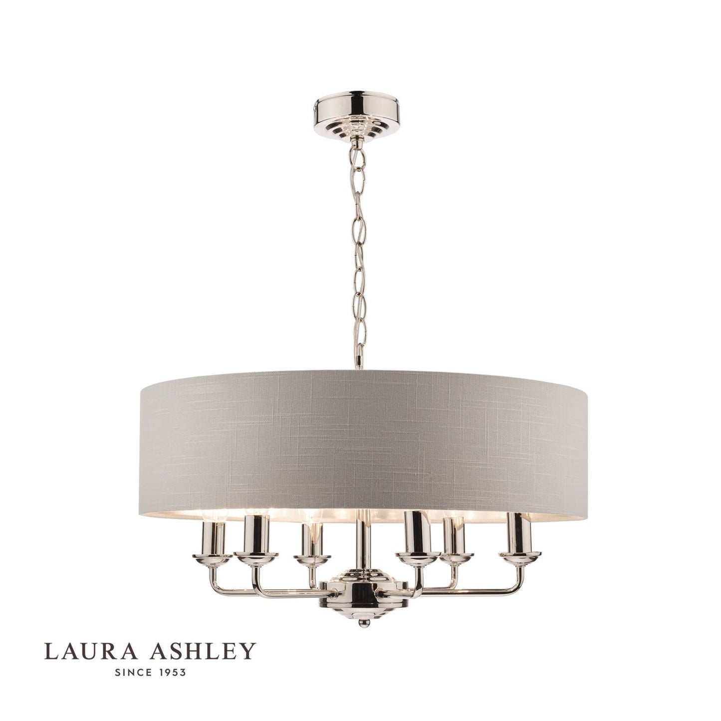 Laura Ashley Sorrento 6 Light Pendant Polished Nickel With Silver Shade