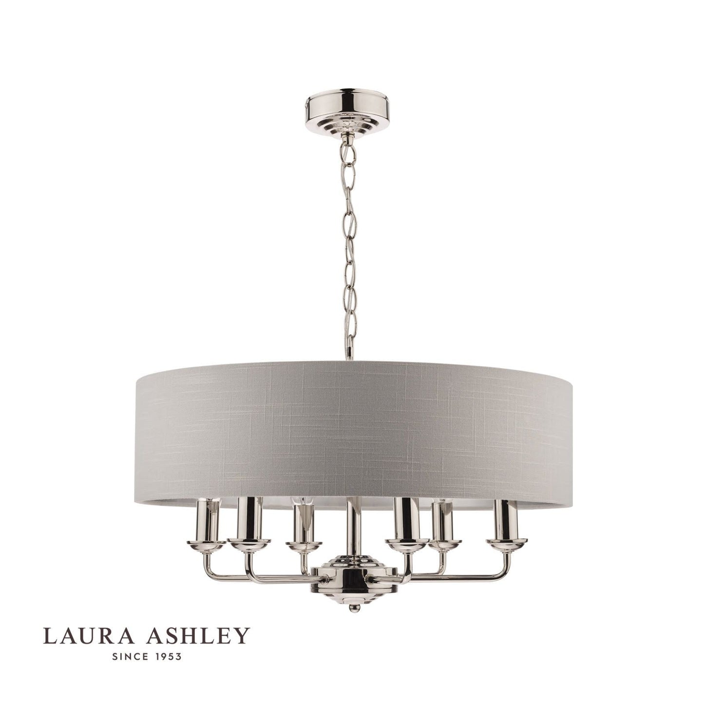 Laura Ashley Sorrento 6 Light Pendant Polished Nickel With Silver Shade