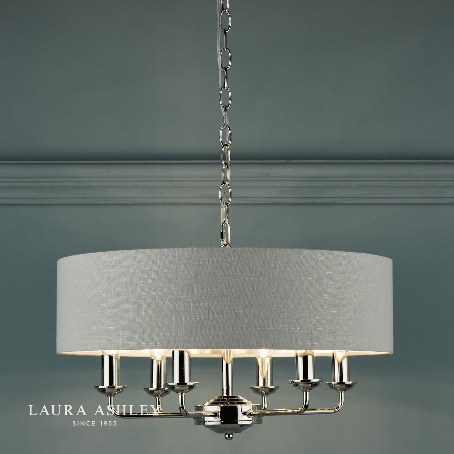 Laura Ashley Sorrento 6 Light Pendant Polished Nickel With Silver Shade