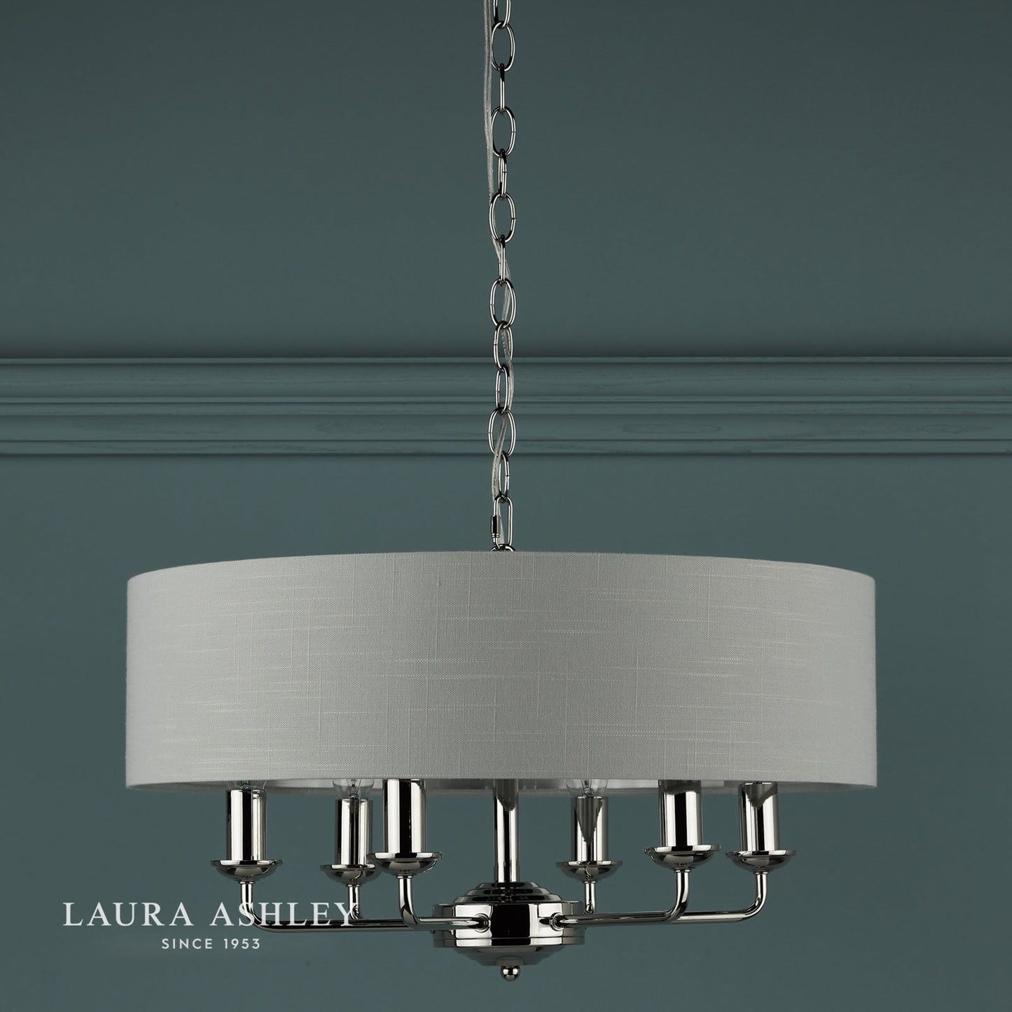 Laura Ashley Sorrento 6 Light Pendant Polished Nickel With Silver Shade