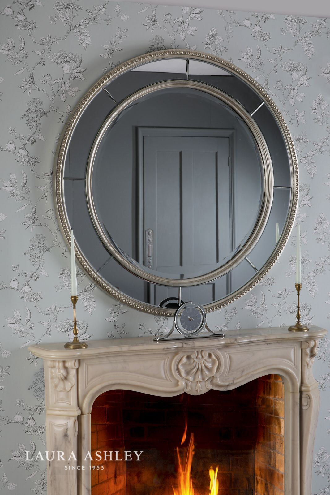 Laura Ashley Nolton Round Mirror Distressed Glass 110cm