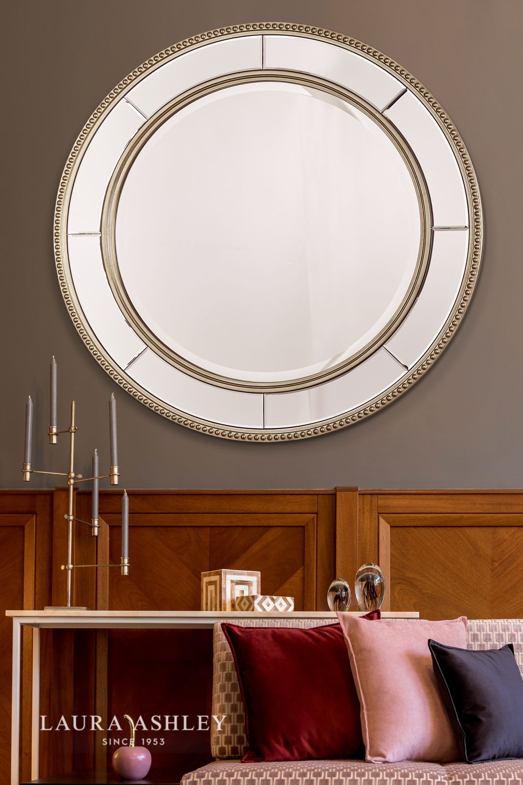 Laura Ashley Nolton Round Mirror Distressed Glass 110cm