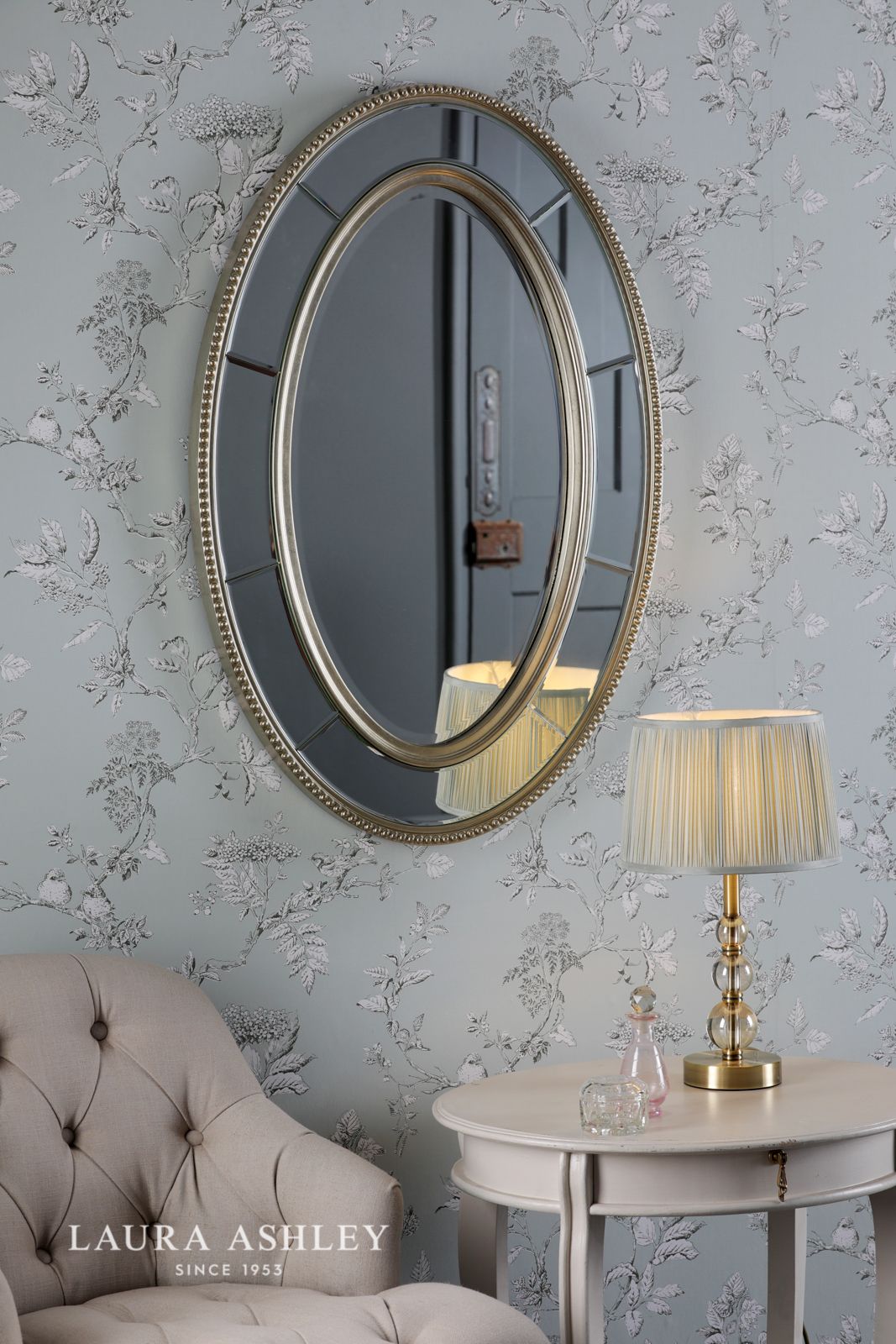 Laura Ashley Nolton Oval Mirror Distressed Glass 90 x 60cm