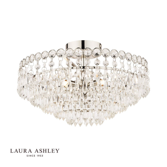 Laura Ashley Enid 5lt Semi Flush Polished Nickel Crystal