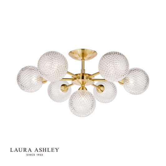 Laura Ashley Atherton 7lt Semi Flush Satin Brass Glass