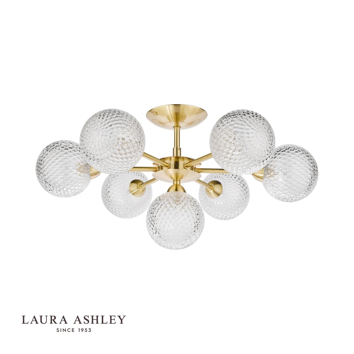 Laura Ashley Atherton 7lt Semi Flush Satin Brass Glass