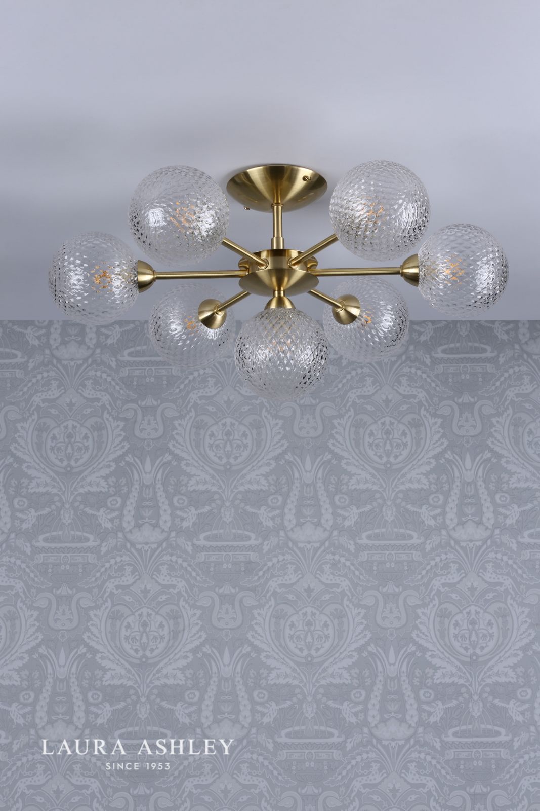 Laura Ashley Atherton 7lt Semi Flush Satin Brass Glass