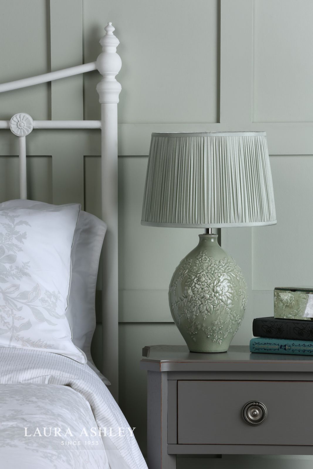 Laura Ashley Picardie Ceramic Table Lamp Green Polished Chrome Base Only