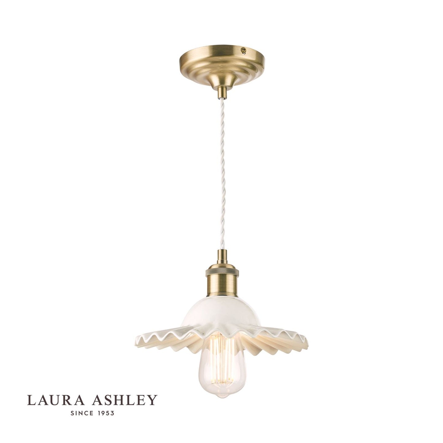 Laura Ashley Beca Small Pendant White Ceramic Antique Brass