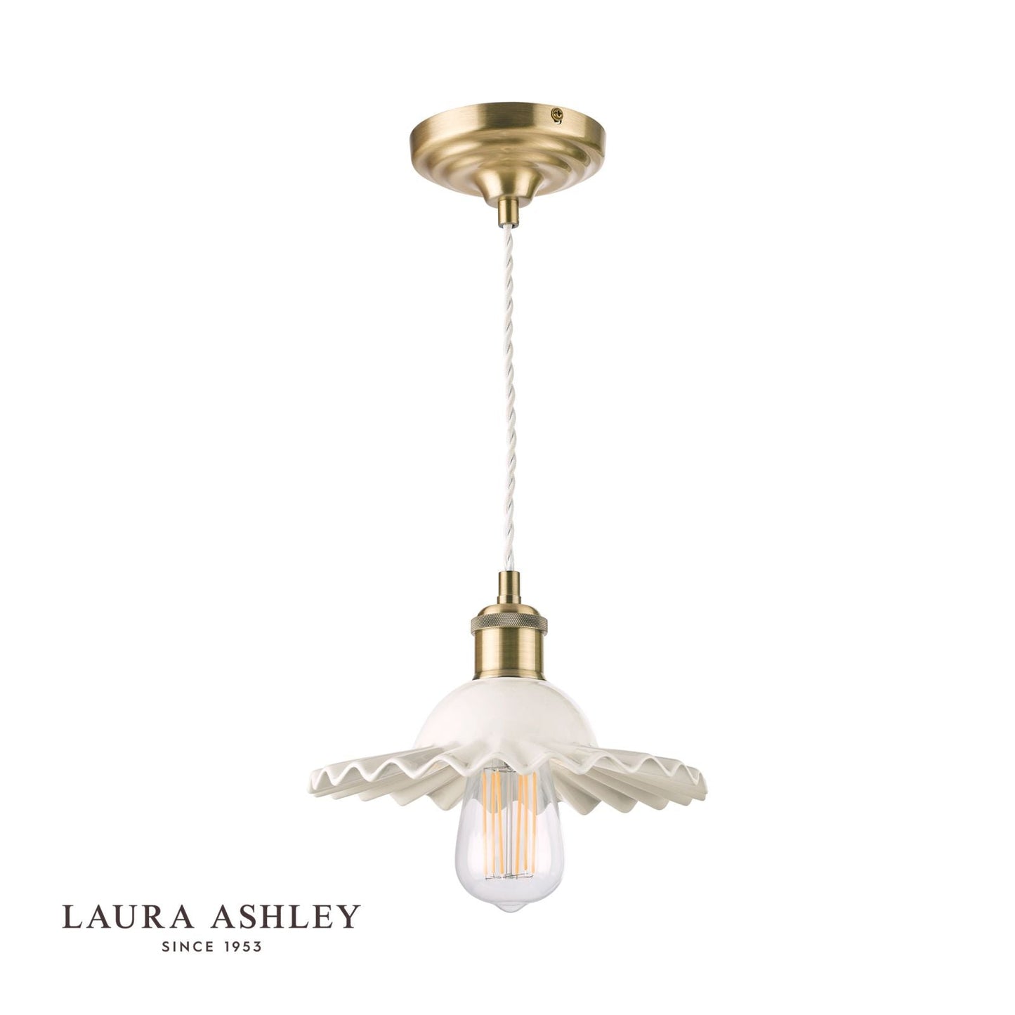 Laura Ashley Beca Small Pendant White Ceramic Antique Brass