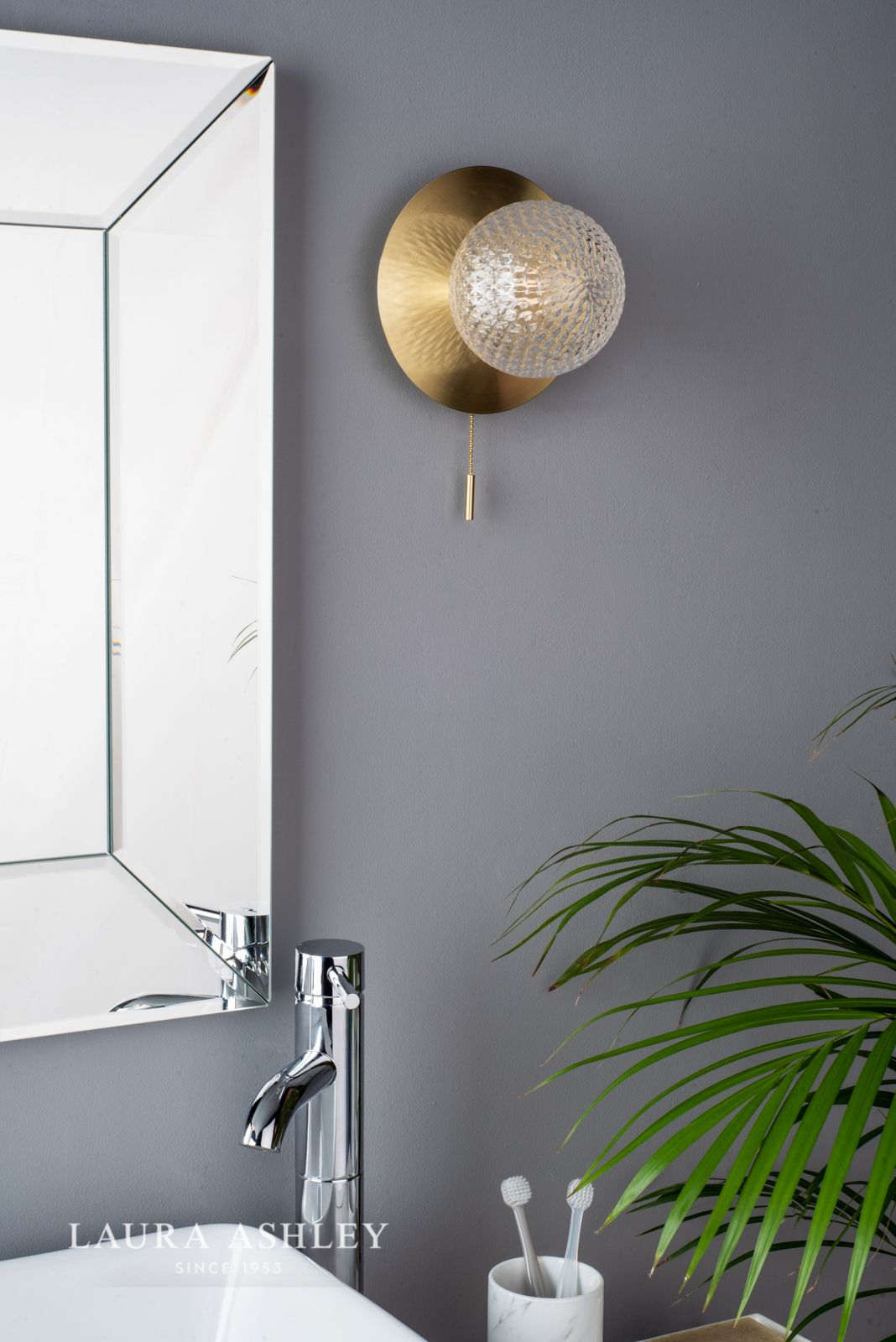 Laura Ashley Prague Bathroom Wall Light Glass Satin Brass IP44