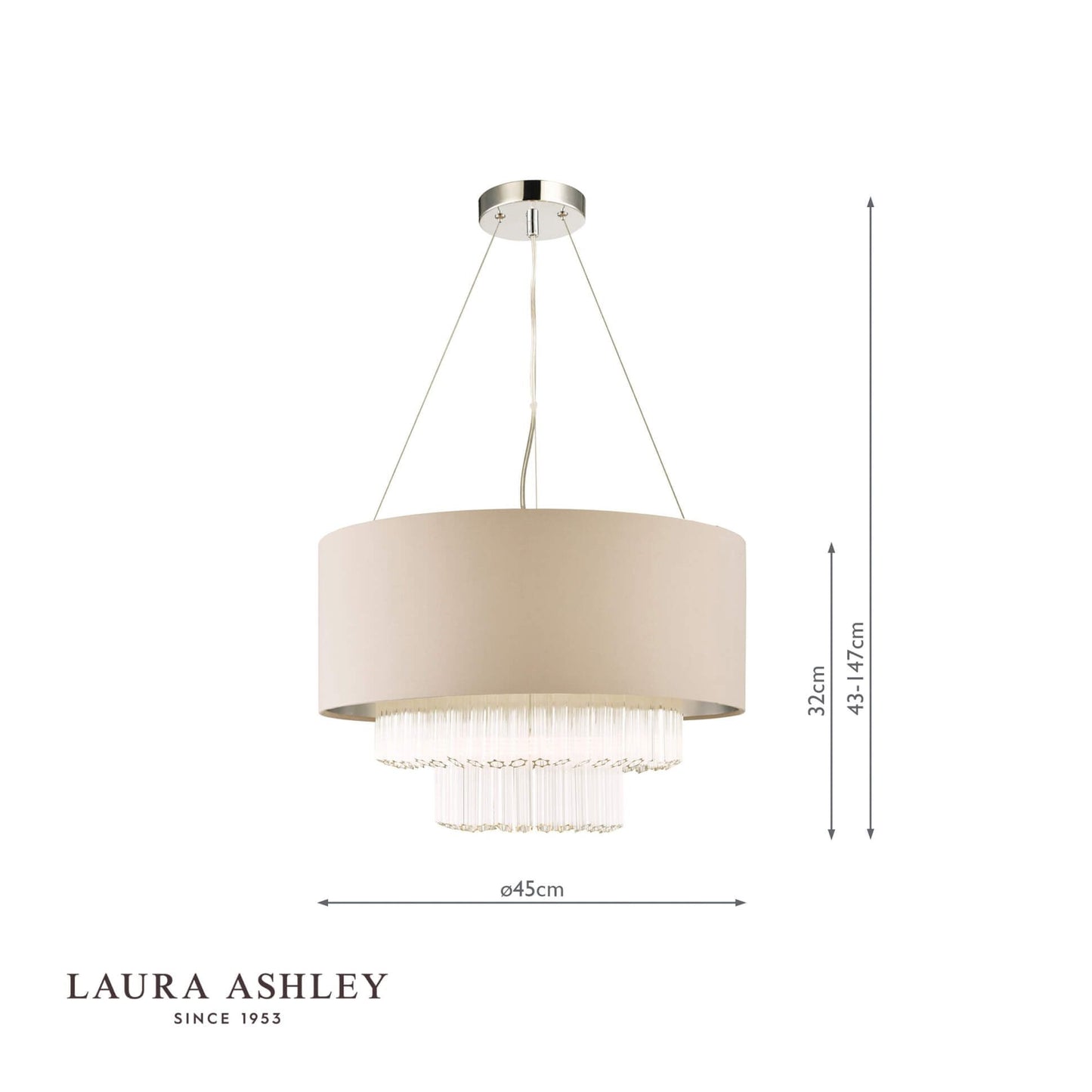 Laura Ashley Genevieve 5lt Pendant Grey Shade Glass