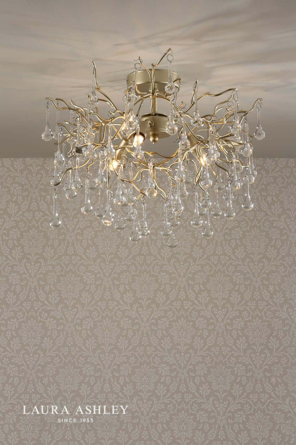 Laura Ashley Willow 3lt Semi Flush Satin Champagne Crystal