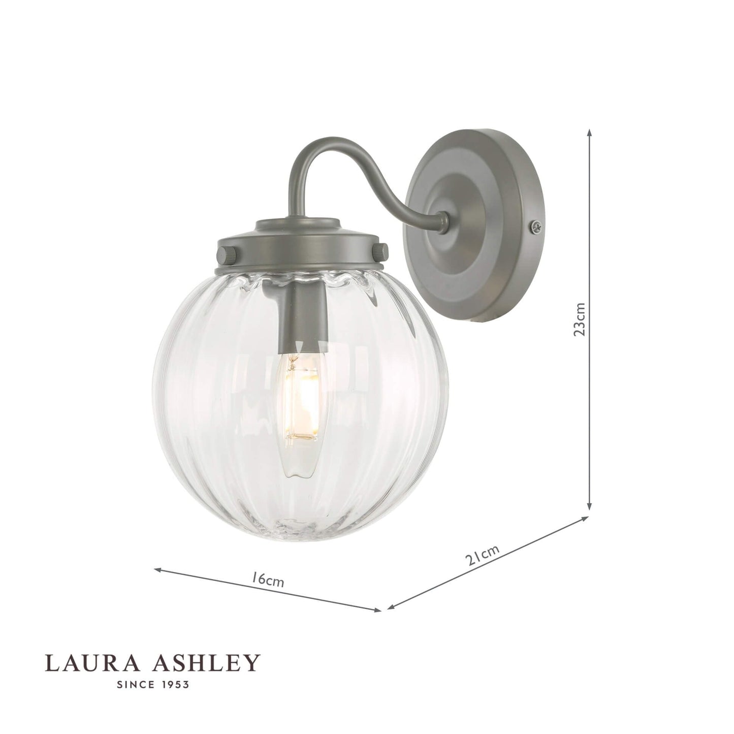 Laura Ashley Georgie Outdoor Wall Light Matt Grey Glass IP44