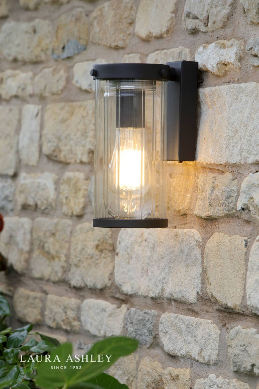 Laura Ashley Arthur Outdoor Wall Light Matt Black Glass IP44