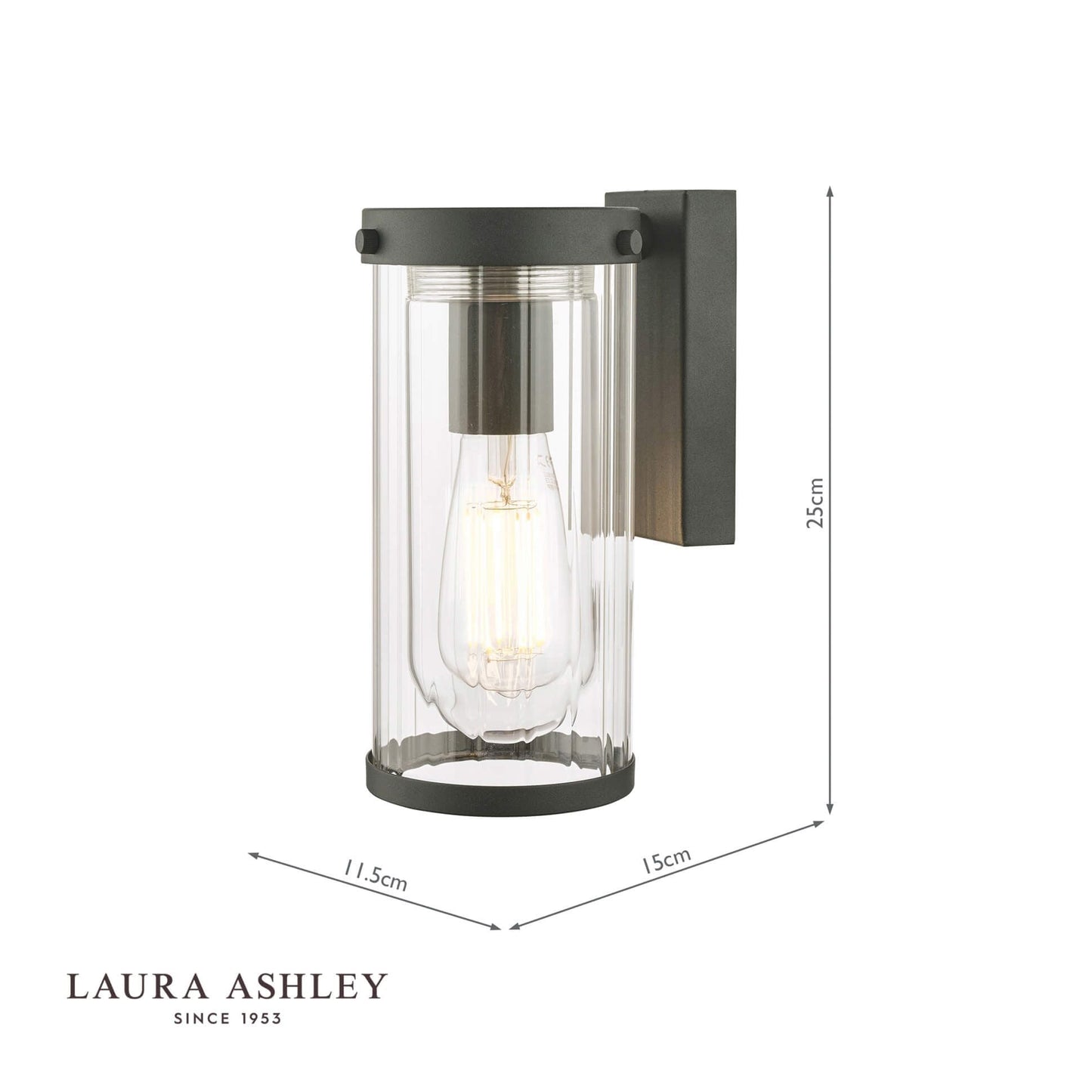 Laura Ashley Arthur Outdoor Wall Light Matt Black Glass IP44