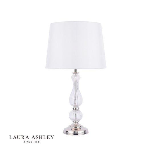 Laura Ashley Bradshaw Table Lamp Polished Nickel & Ribbed Glass With Shade