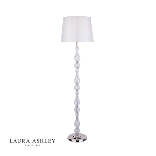 Laura Ashley Bradshaw Floor Lamp Polished Nickel & Ribbed Glass With Shade