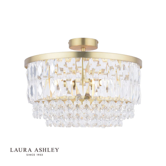 Laura Ashley Rhosill 3 Light Semi Flush Glass & Antique Brass