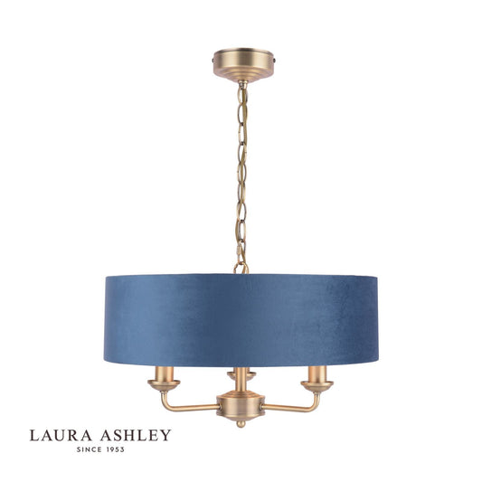 Laura Ashley Sorrento 3 Light Pendant Matt Antique Brass & Blue Shade