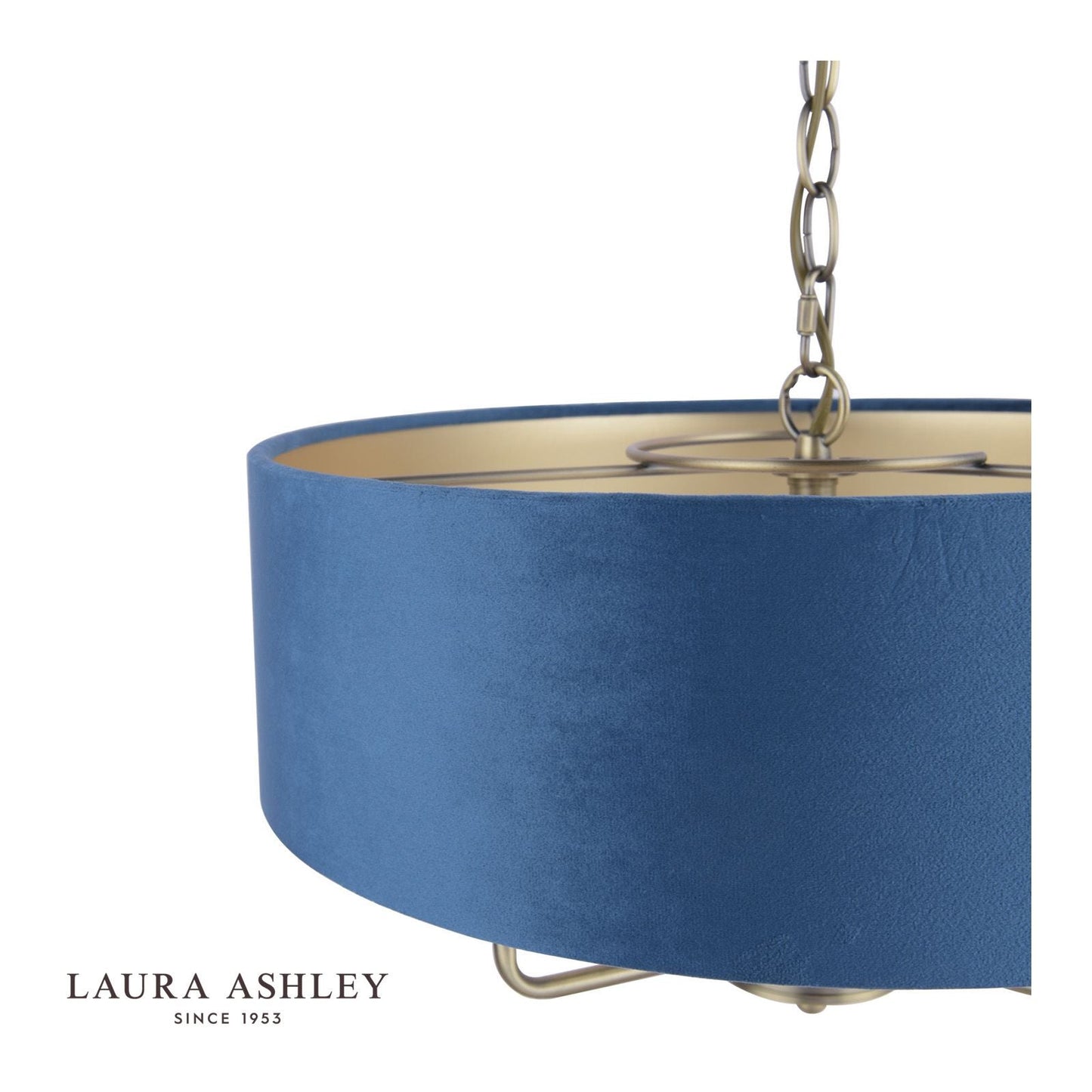 Laura Ashley Sorrento 3 Light Pendant Matt Antique Brass & Blue Shade