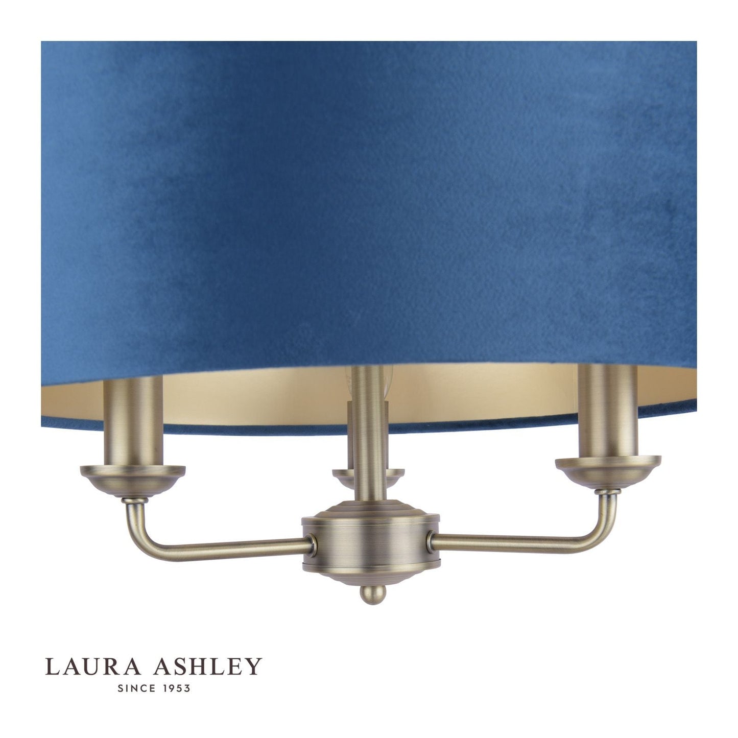 Laura Ashley Sorrento 3 Light Pendant Matt Antique Brass & Blue Shade