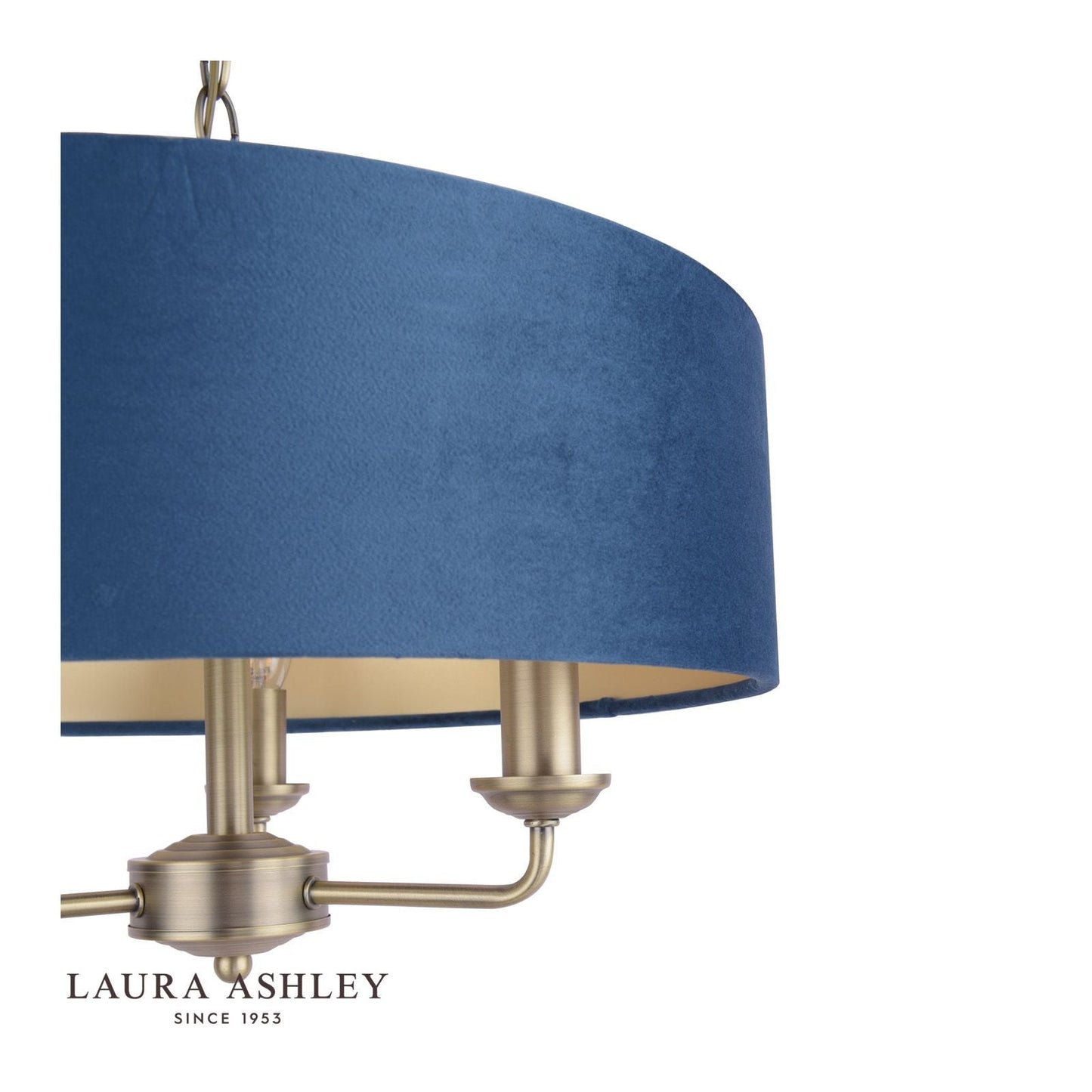 Laura Ashley Sorrento 3 Light Pendant Matt Antique Brass & Blue Shade